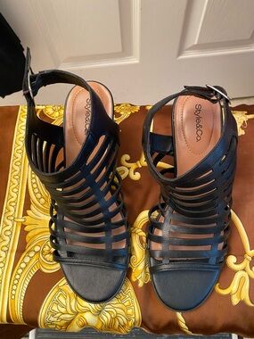 Style & Co. Black Strappy Cage Heeled Sandals for Women